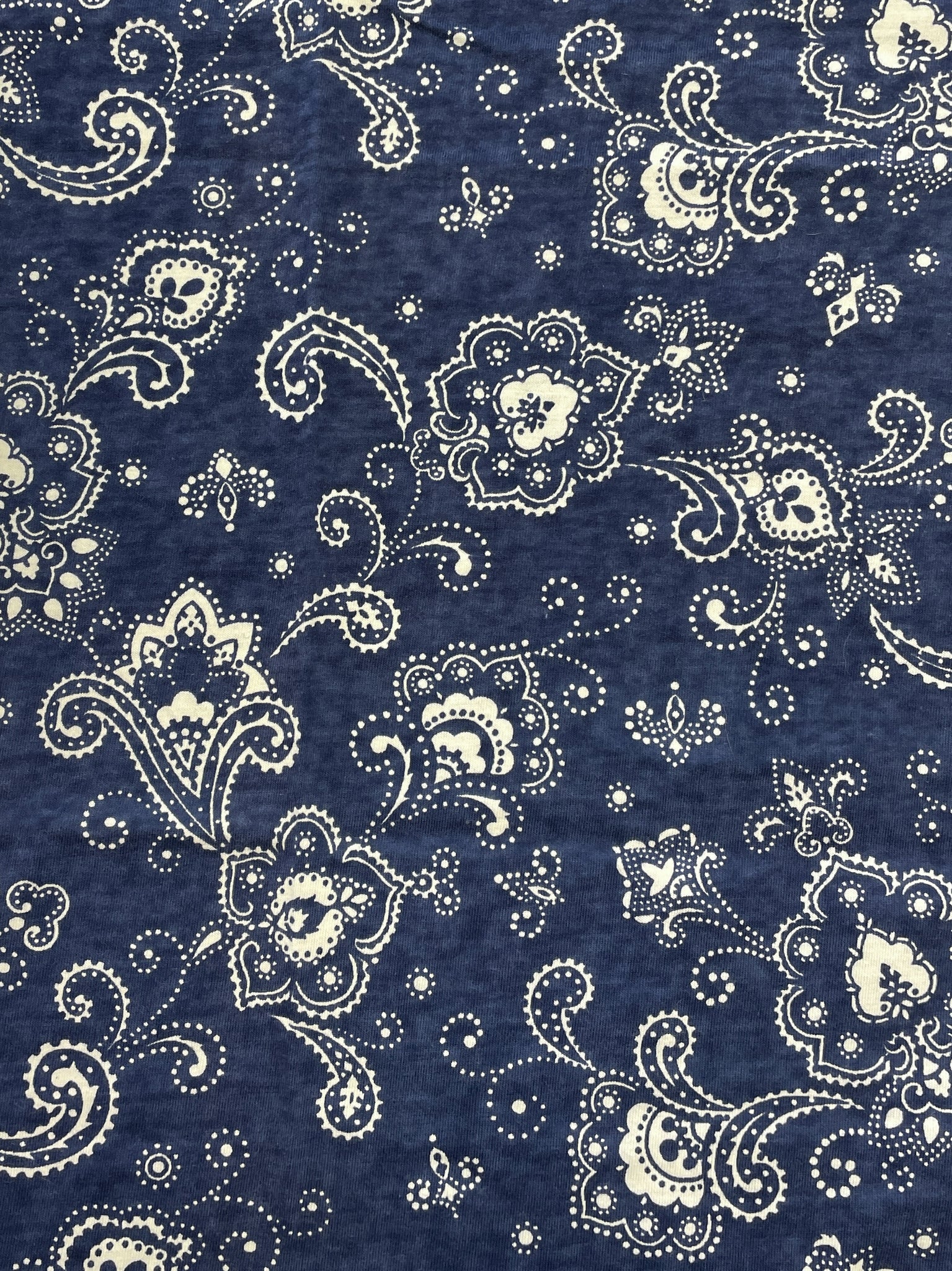 3/4 YD Cotton Knit Remnant - Heather Blue with White Paisley