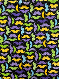 2 7/8 YD Stretch Cotton Knit- Black with Bright Mustaches