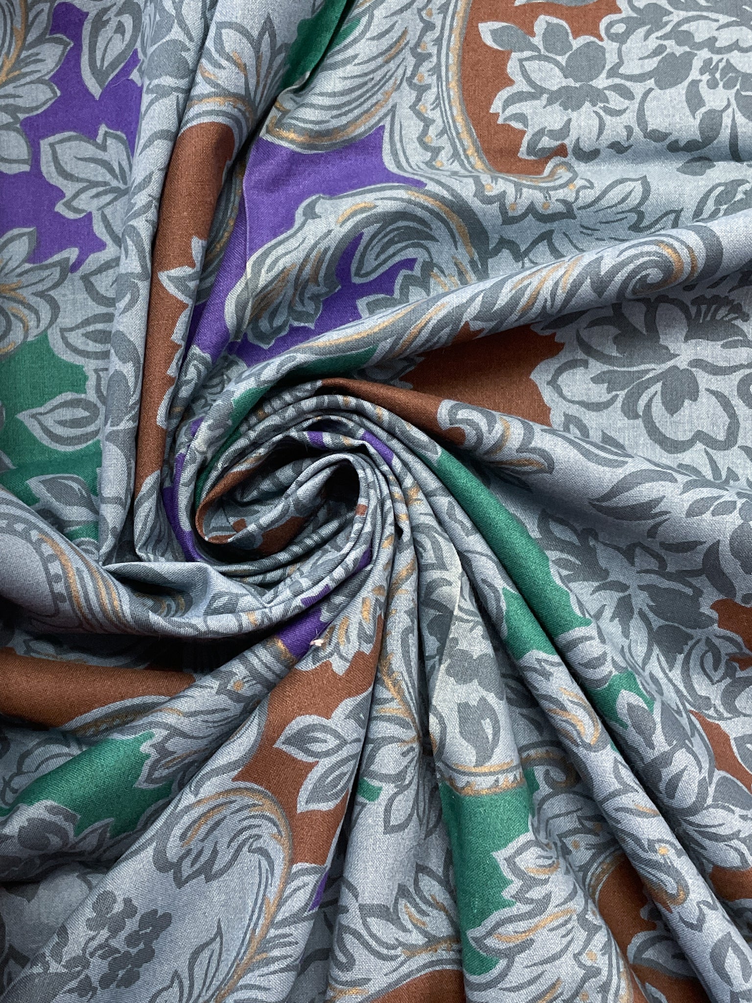 2 1/2 YD Quilting Cotton - Blue with Gray Flowers and Patches of Color