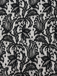 7/8 YD Polyester Knit Remnant - Black Knit Lace on White Knit