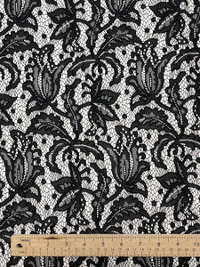 7/8 YD Polyester Knit Remnant - Black Knit Lace on White Knit