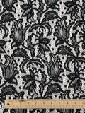 7/8 YD Polyester Knit Remnant - Black Knit Lace on White Knit