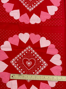 1 3/8 YD Quilting Cotton Panel - Red and Pinks Calico Hearts