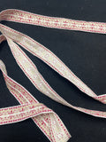 Cotton Ribbon By-the-Yard - White with Ecru and Maroon