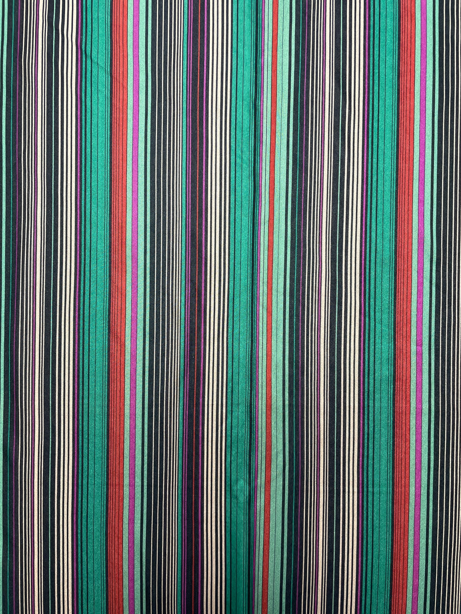 1 1/2 YD Nylon Fine Knit Printed Stripes Vintage - Green, Rust, Black, Purple and Beige