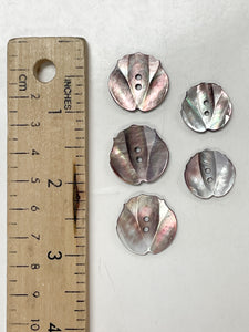 Buttons Abalone Set of 5 - Carved Flowers