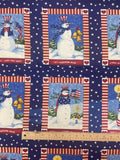 1 7/8 YD Quilting Cotton - Patriotic Snowmen In Frames