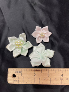 Ribbon Flower with Pearls Set of 3 - Pastel Mint and Pink