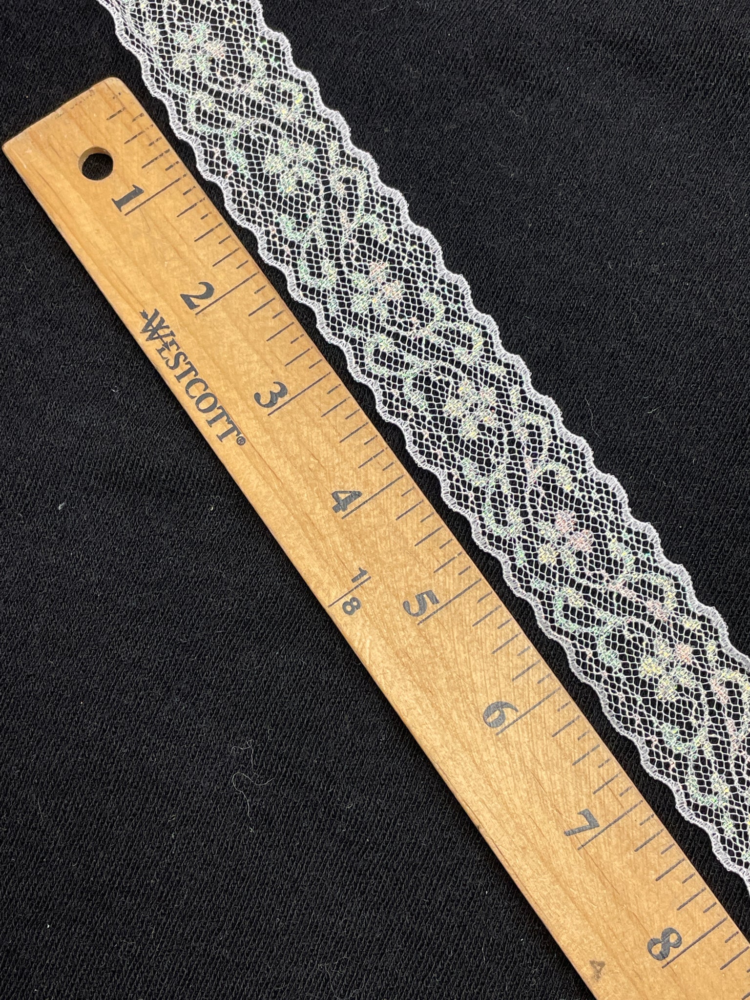 Polyester Lace Trim-By-the-Yard - White with Iridescent Accents