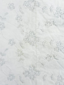 Cotton with Floral Embroidery - White with Silver Lurex