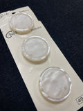 Buttons Plastic Set of 3 Vintage - Matte Pearlescent White with Shiny Edge