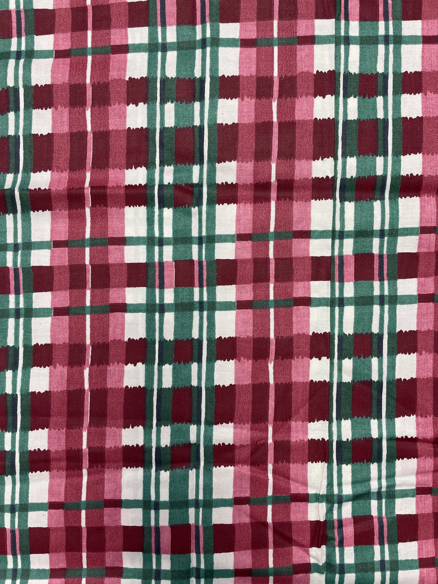 2 2/3 YD Cotton Printed Plaid - White with Reds and Greens