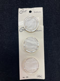 Buttons Plastic Set of 3 Vintage - Matte Pearlescent White with Shiny Edge