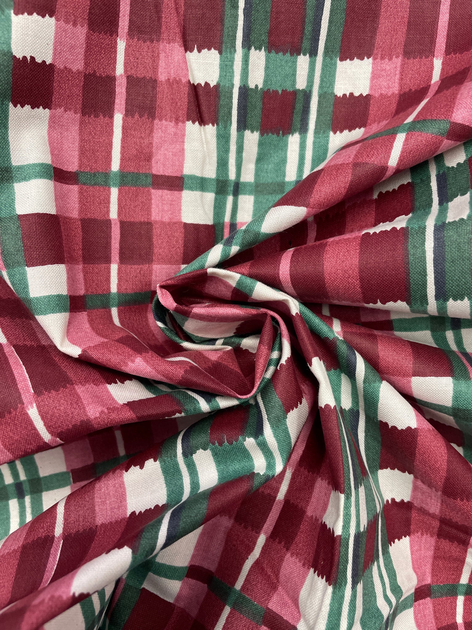 2 2/3 YD Cotton Printed Plaid - White with Reds and Greens