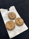 Buttons Wood Set of 3 Vintage - Natural Wood with Burnt Edges