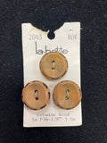 Buttons Wood Set of 3 Vintage - Natural Wood with Burnt Edges
