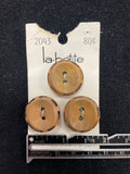 Buttons Wood Set of 3 Vintage - Natural Wood with Burnt Edges