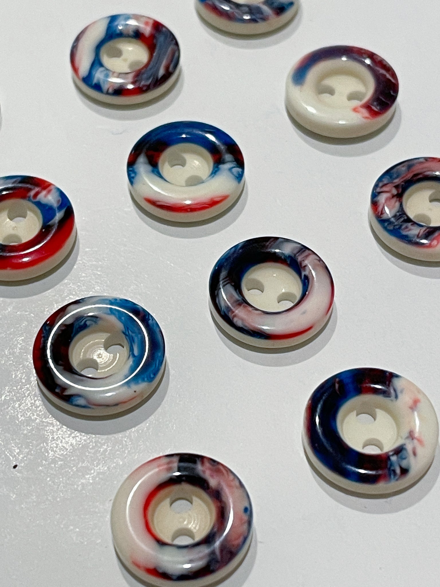Buttons Plastic Set of 5 or 6  - White with Multi Colored Ring