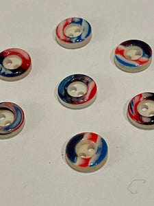 Buttons Plastic Set of 7 - White with Multi Colored Ring