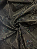 1 5/8 YD Acetate Vintage - Black with Black Flocked Flowers and Iridescent Glitter