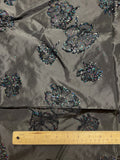1 5/8 YD Acetate Vintage - Black with Black Flocked Flowers and Iridescent Glitter