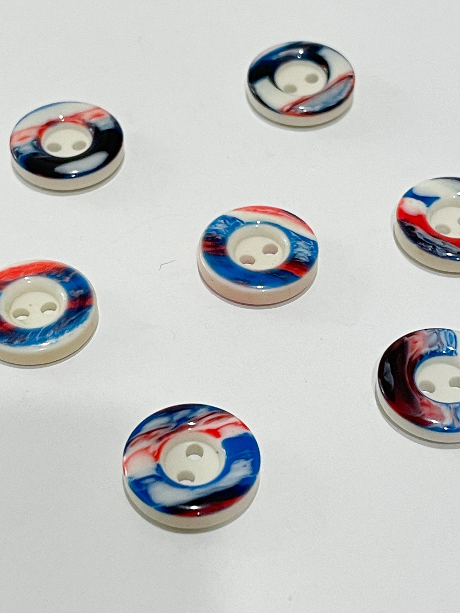 Buttons Plastic Set of 6 or 7 - White with Multi Colored Ring