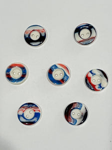 Buttons Plastic Set of 6 or 7 - White with Multi Colored Ring