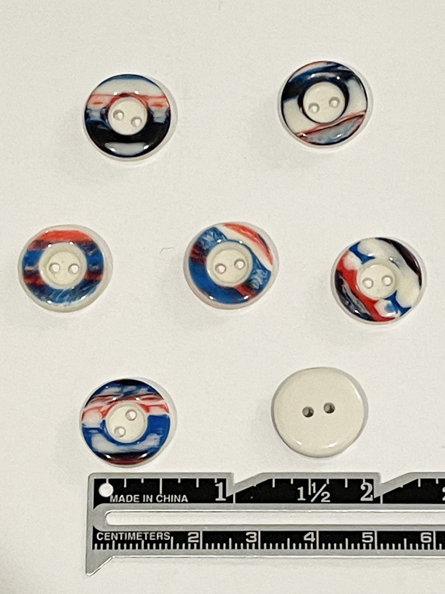 Buttons Plastic Set of 6 or 7 - White with Multi Colored Ring