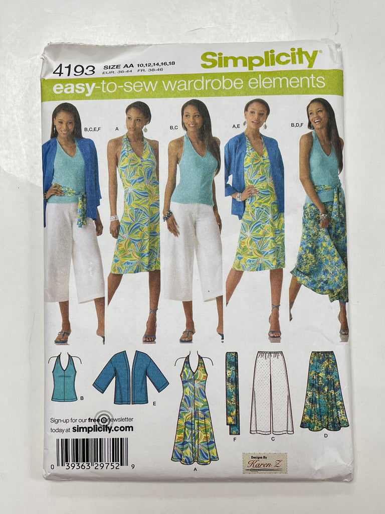 2006 Simplicity 4193 Sewing Pattern - Kimono Jacket, Skirt Sash, Gauch –  Lucky DeLuxe Fabrics