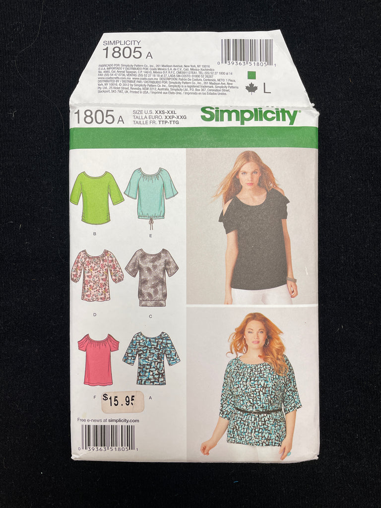 2012 Simplicity 1805 Sewing Pattern - Knit Tops FACTORY FOLDED – Lucky ...