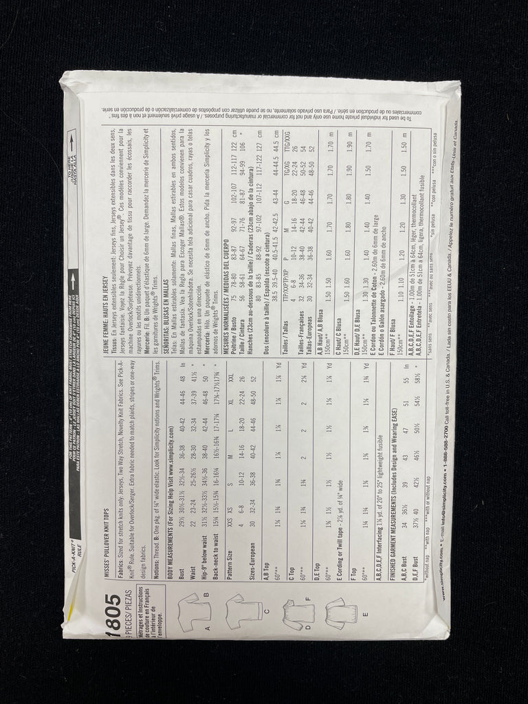 2012 Simplicity 1805 Sewing Pattern - Knit Tops FACTORY FOLDED – Lucky ...