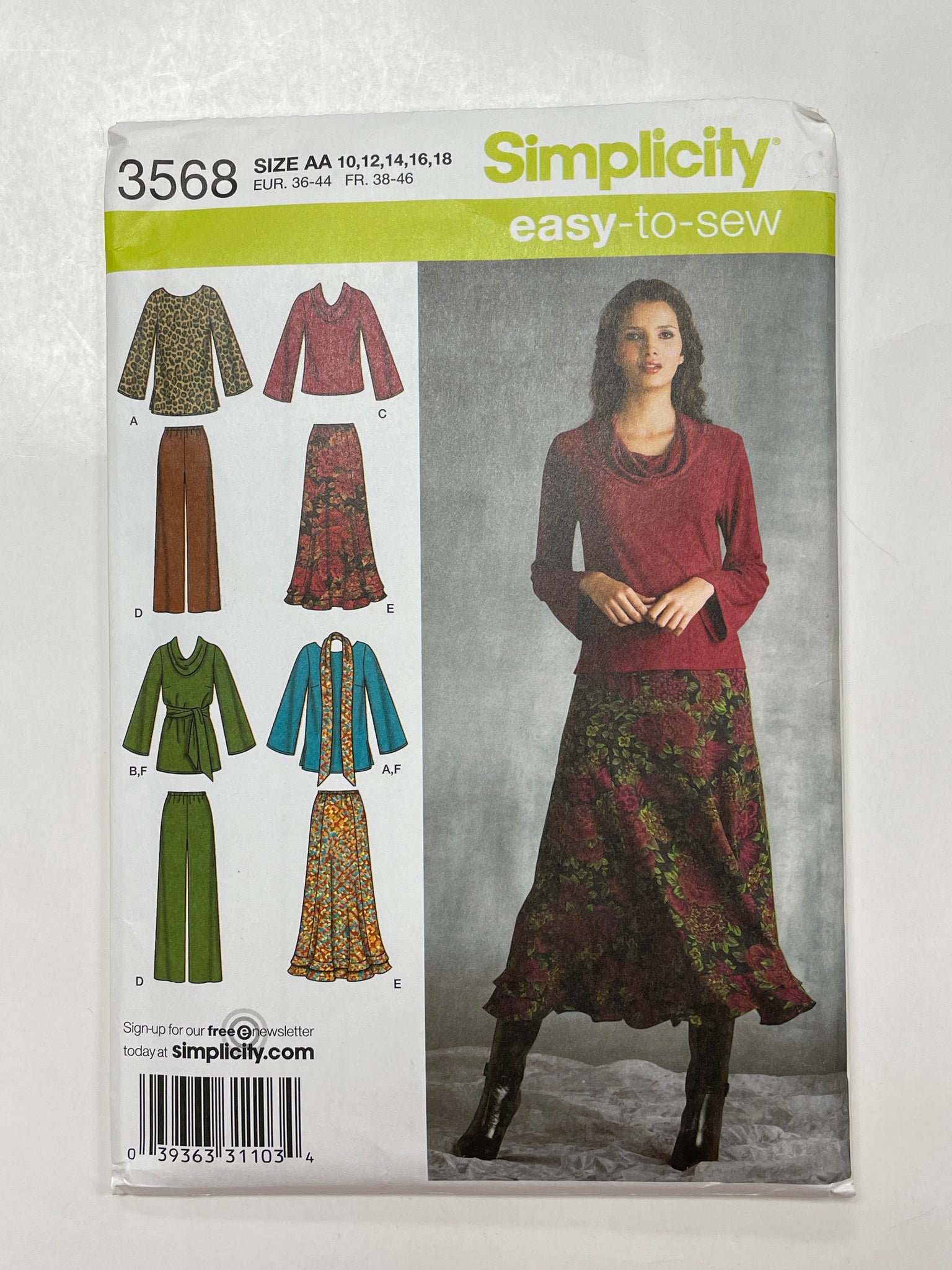 2007 Simplicity 3568 Sewing Pattern - Tops, Skirt, Pants and Scarf FACTORY FOLDED