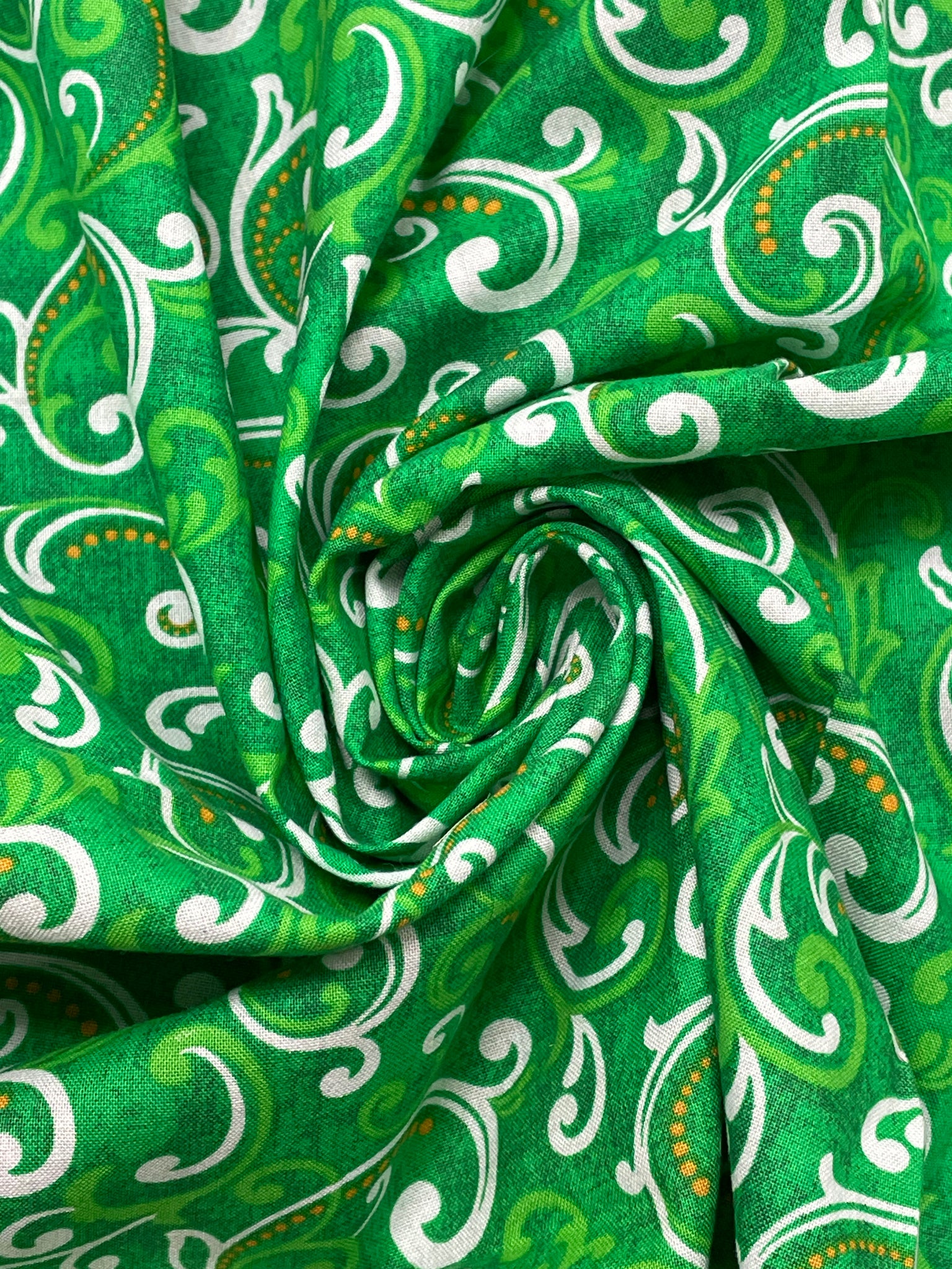 1 YD Quilting Cotton - Green with Green and White Filigree