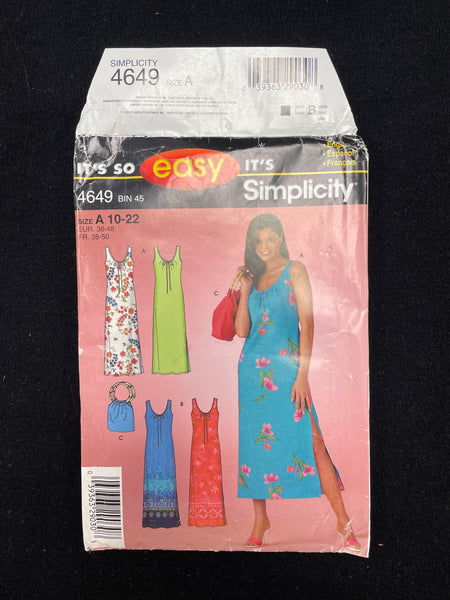 2005 Simplicity 4649 Sewing Pattern - Dress and Purse FACTORY FOLDED ...