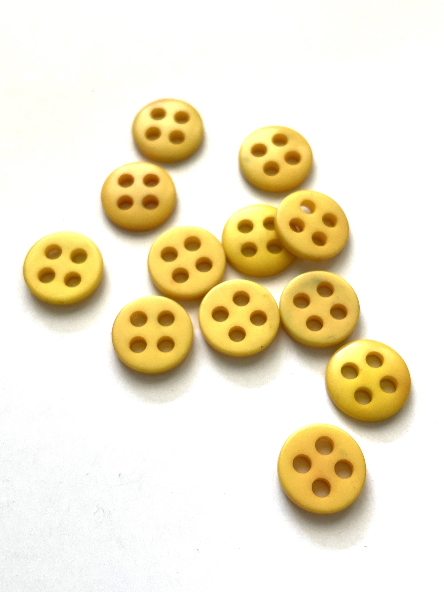 Buttons 4 Hole Plastic Set of 10 or 12 - Yellow