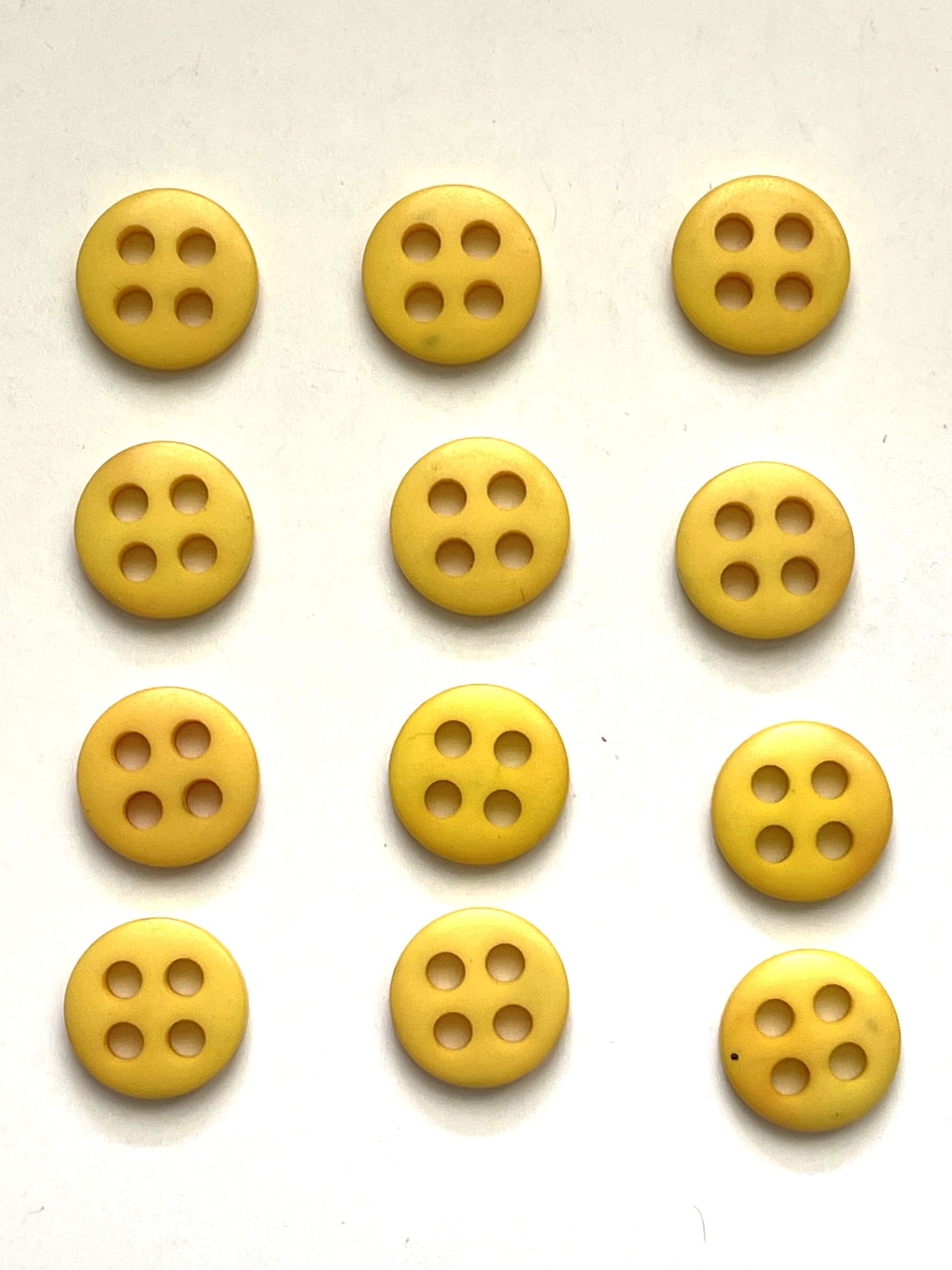 Buttons 4 Hole Plastic Set of 10 or 12 - Yellow