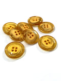 Buttons 4 Hole Plastic Set of 8 - Marbled Clear and Opaque Yellow