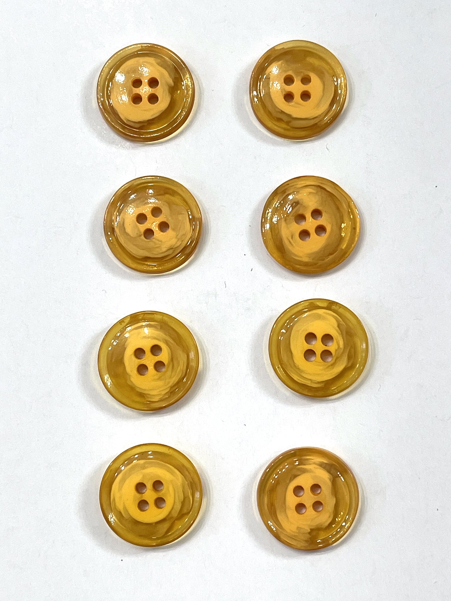 Buttons 4 Hole Plastic Set of 8 - Marbled Clear and Opaque Yellow