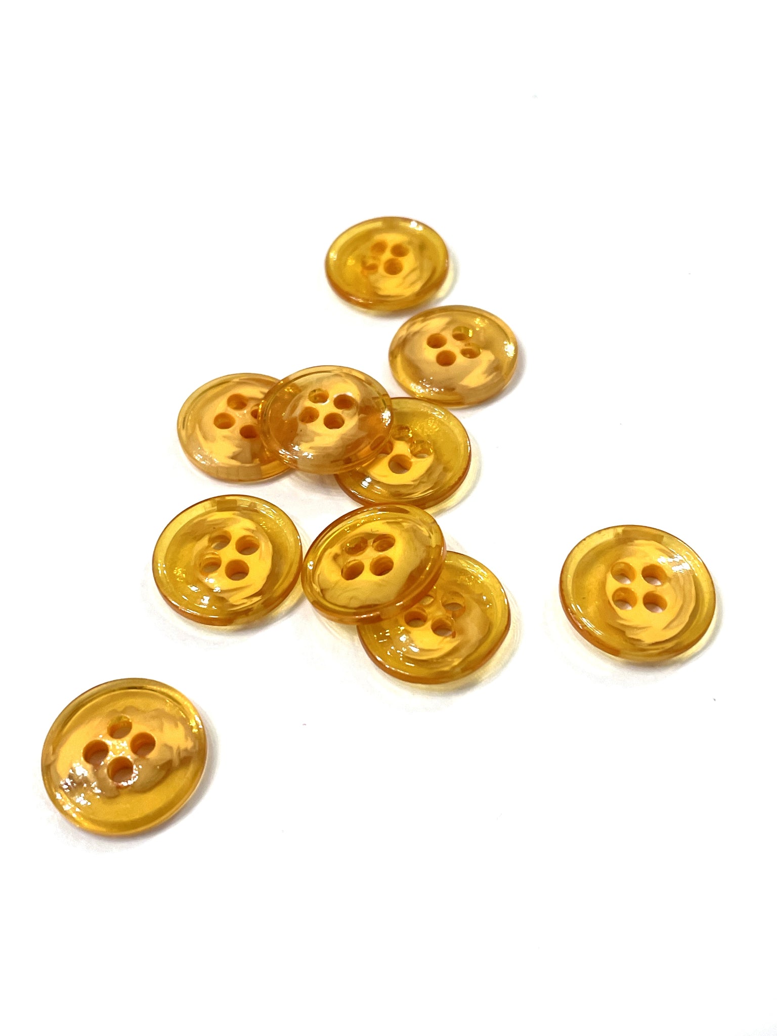 Buttons 4 Hole Plastic Set of 10 - Marbled Clear and Opaque Yellow