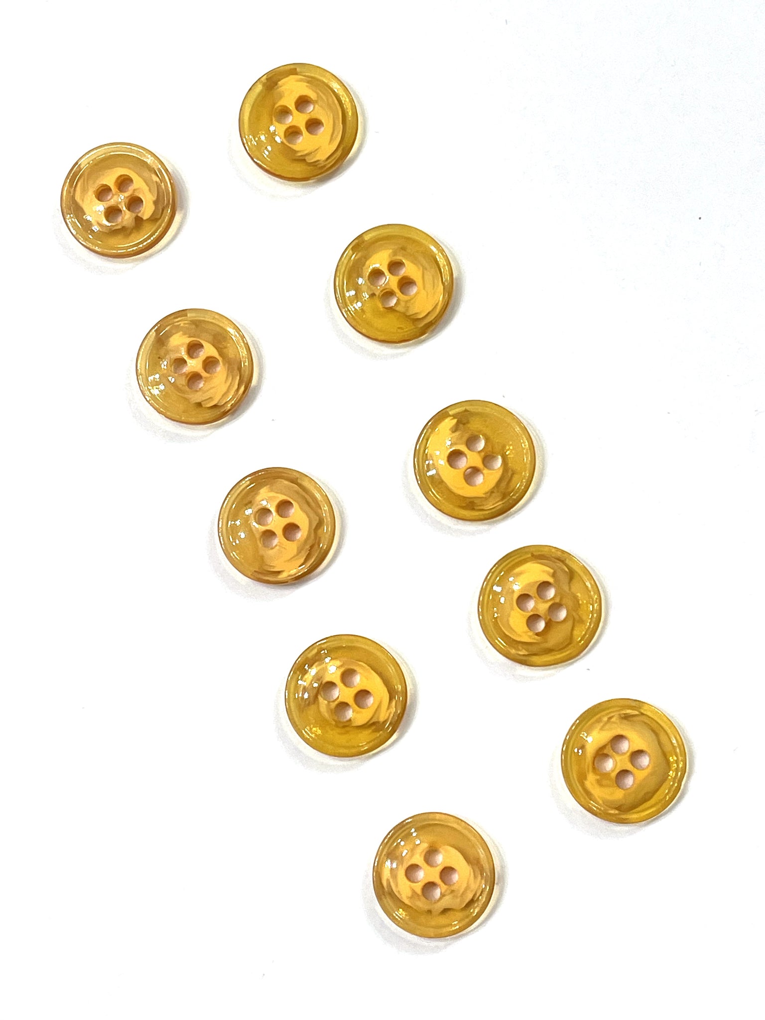 Buttons 4 Hole Plastic Set of 10 - Marbled Clear and Opaque Yellow