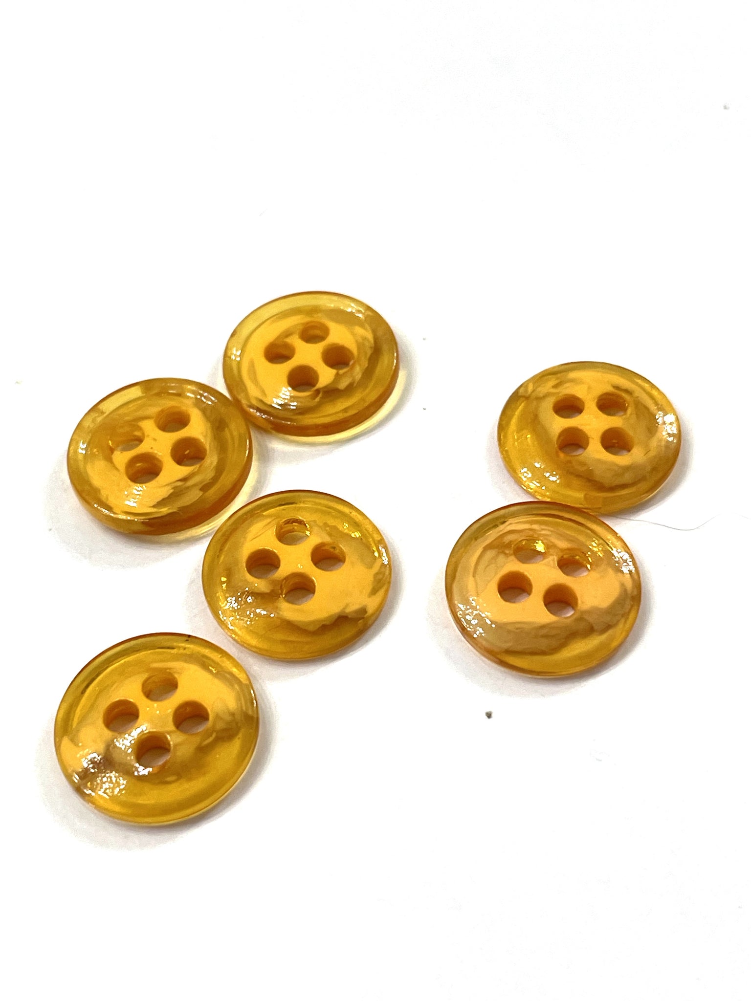 Buttons 4 Hole Plastic Set of 6 - Marbled Clear and Opaque Yellow