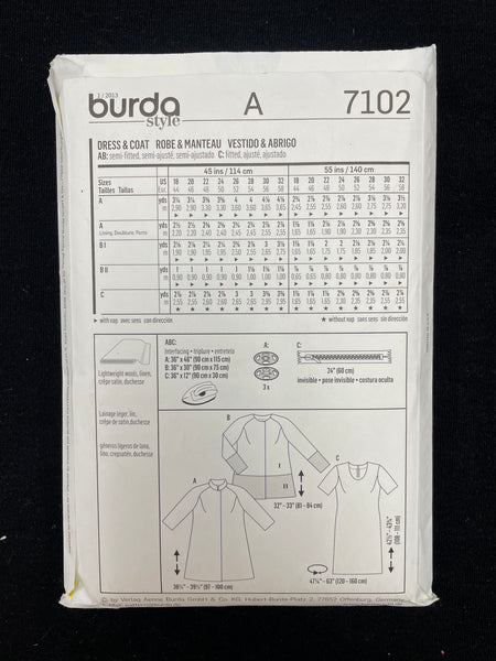 2000s Burda 7102 Sewing Pattern - Dress and Coat – Lucky DeLuxe Fabrics