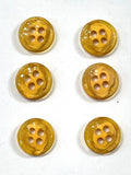 Buttons 4 Hole Plastic Set of 6 - Marbled Clear and Opaque Yellow