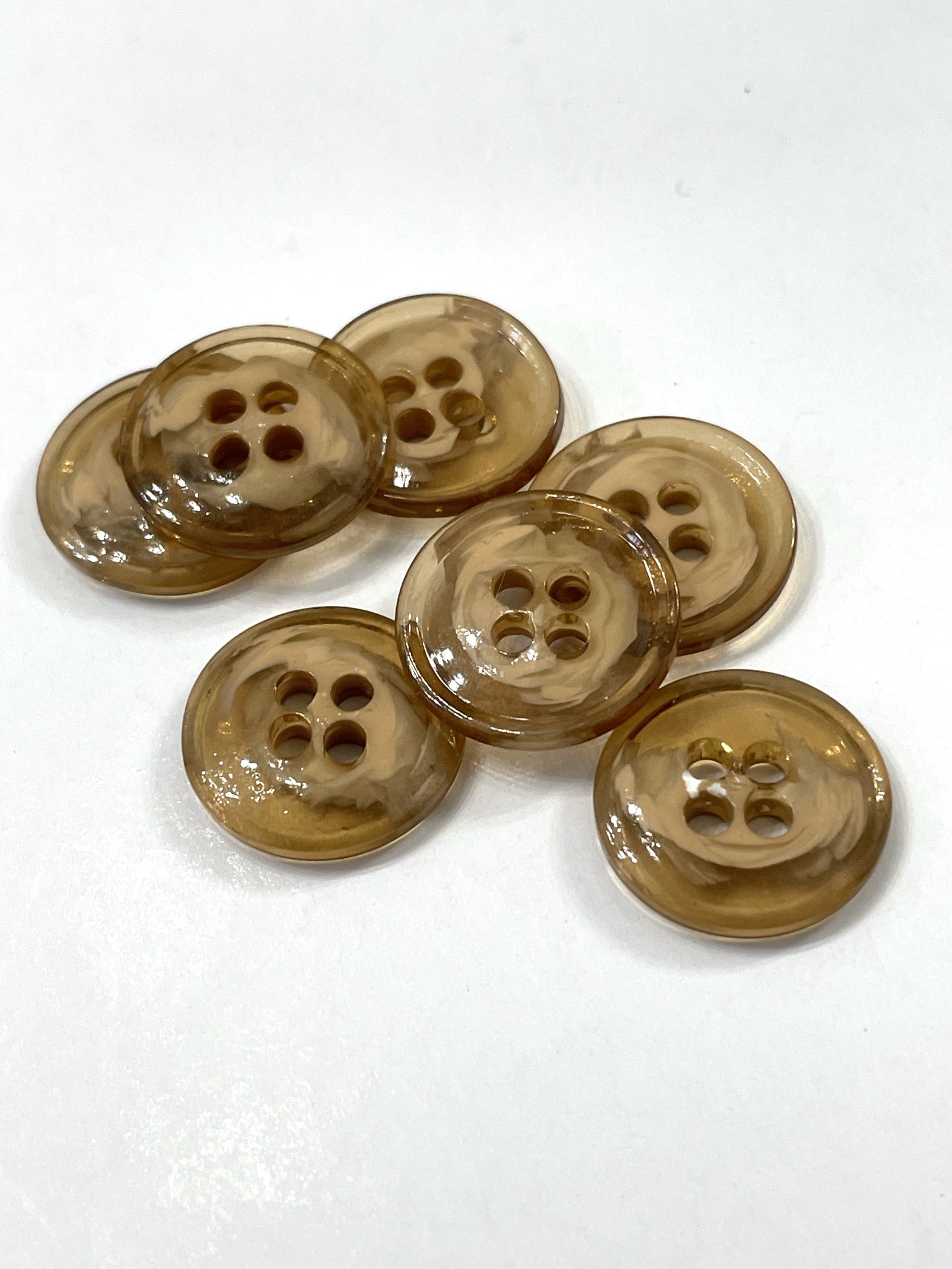 Buttons 4 Hole Plastic Set of 7 - Marbled Clear and Opaque Beige