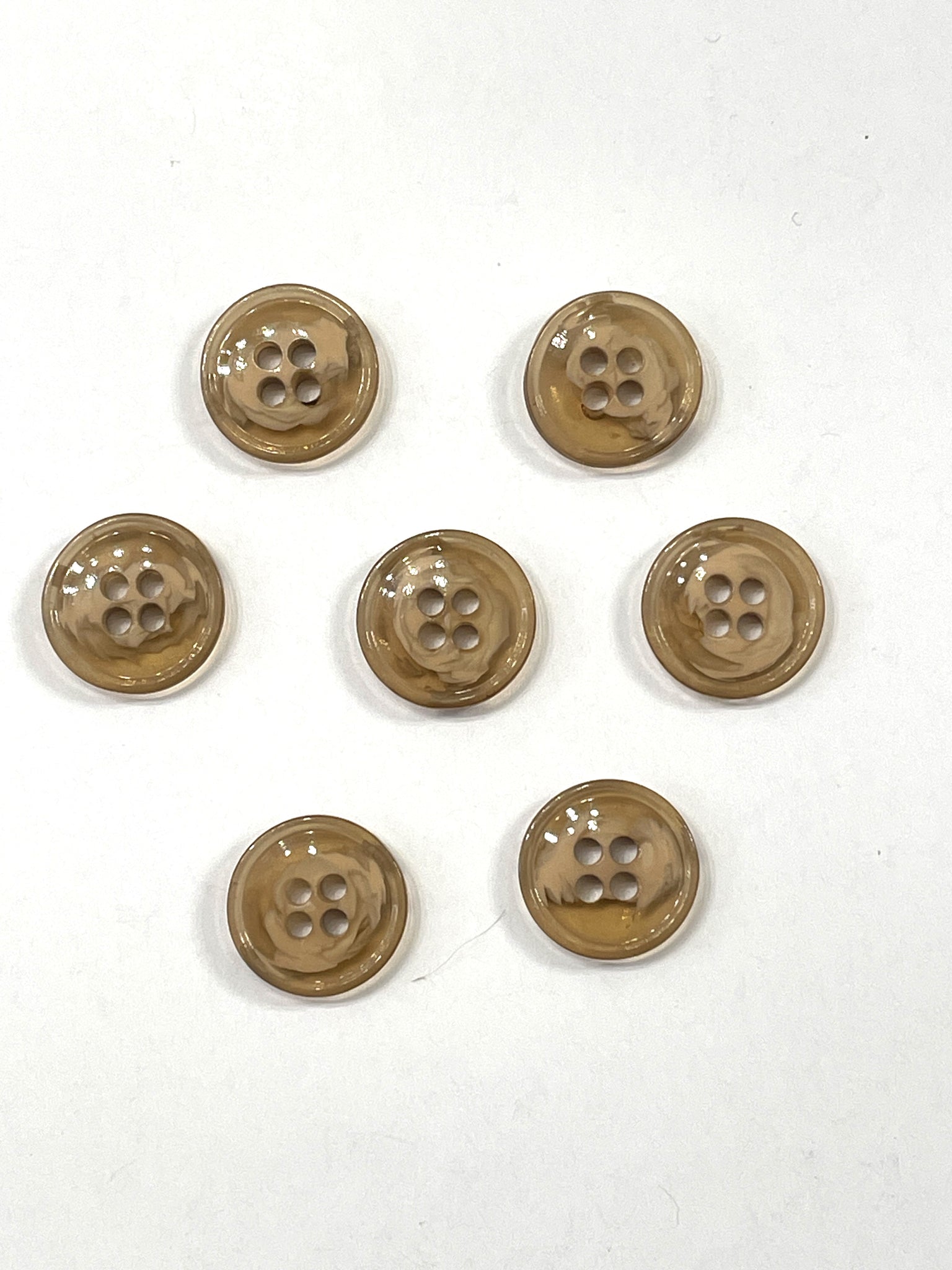 Buttons 4 Hole Plastic Set of 7 - Marbled Clear and Opaque Beige
