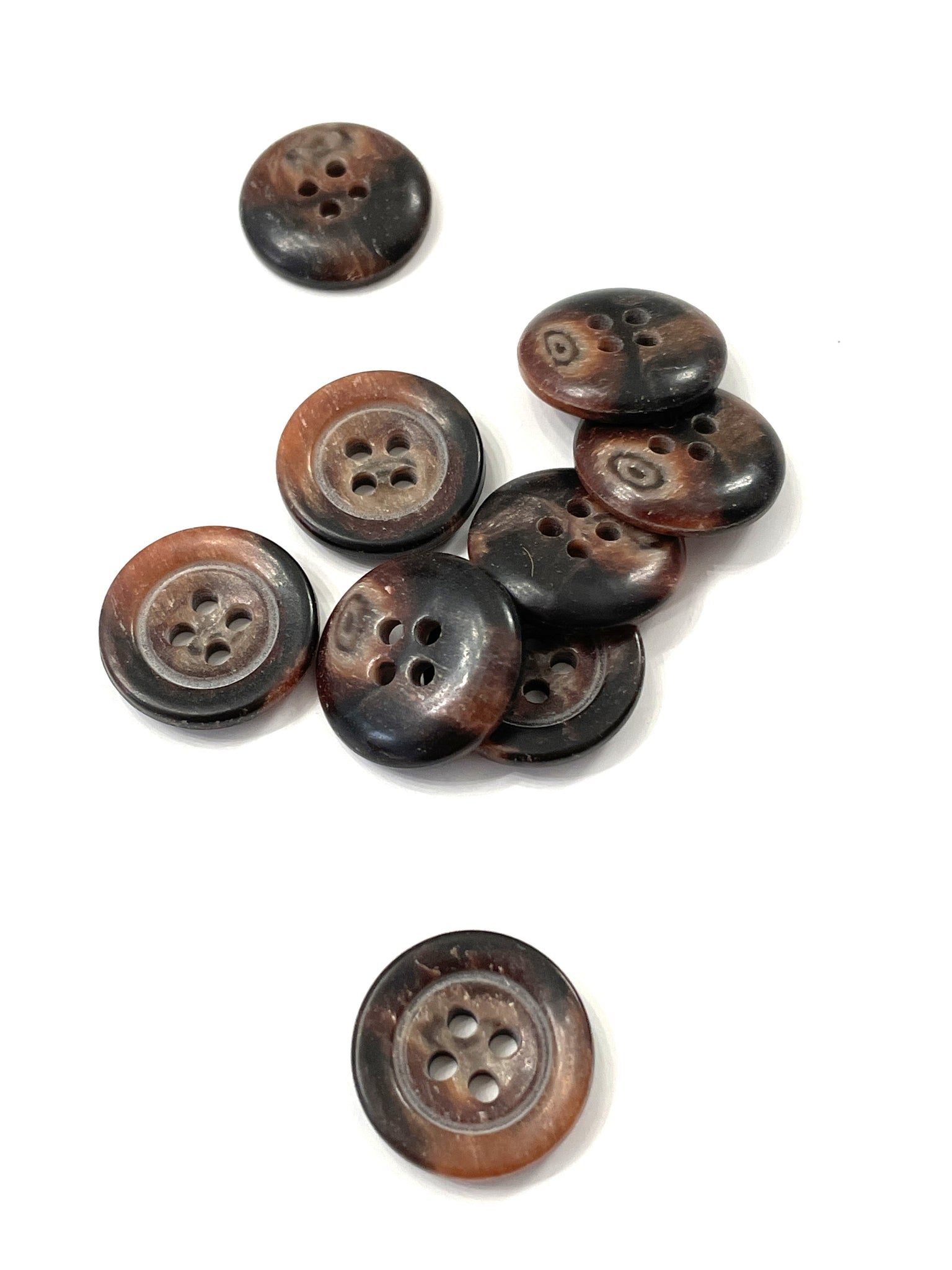 Buttons 4 Hole Plastic Set of 9 - Mottled Brown