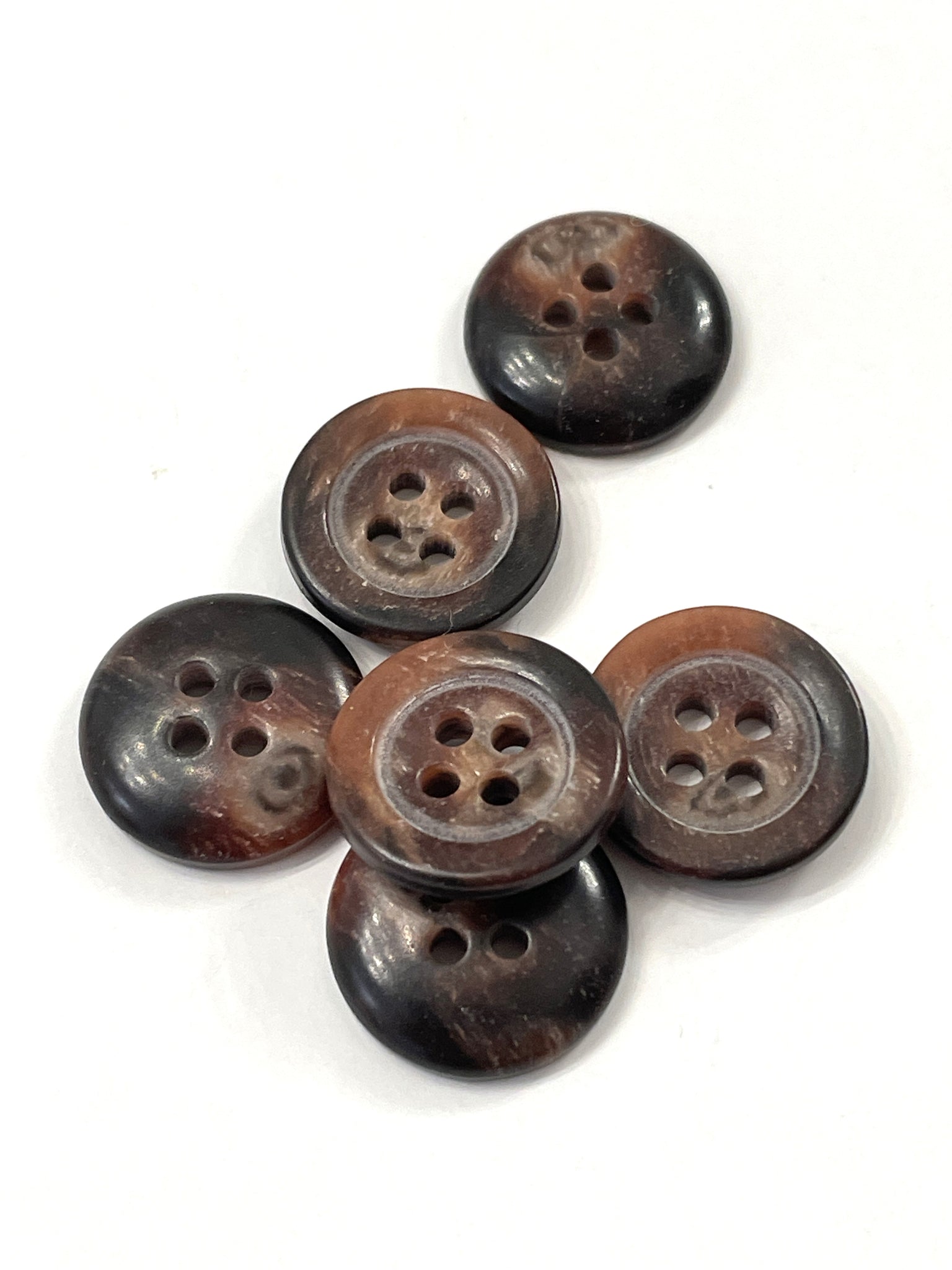Buttons 4 Hole Plastic Set of 6 - Mottled Brown