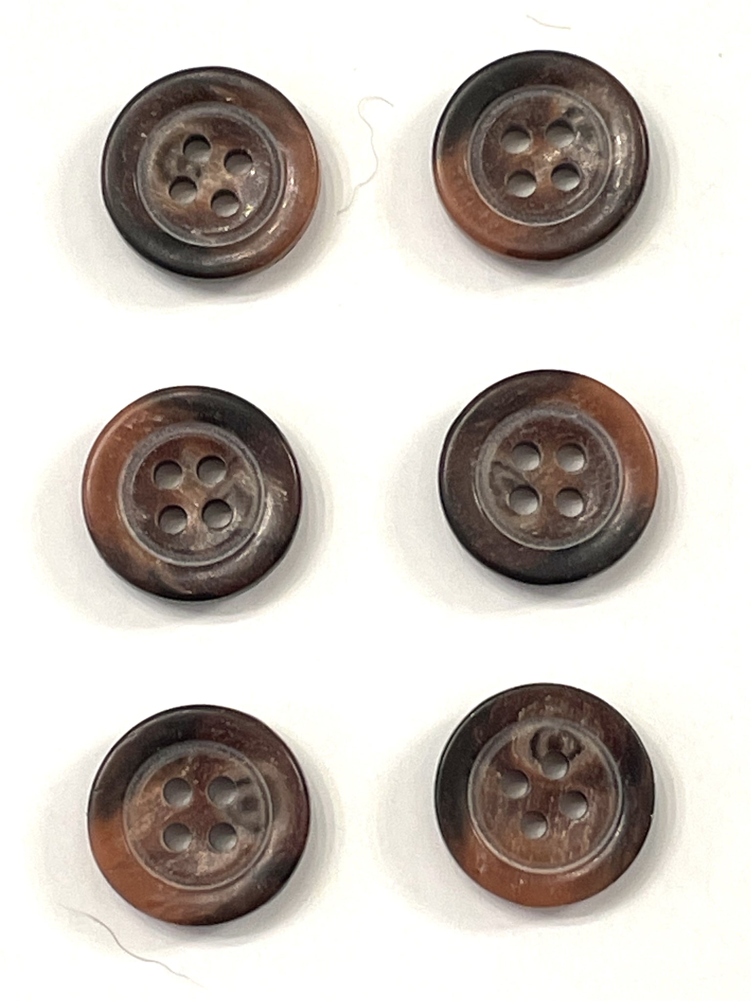 Buttons 4 Hole Plastic Set of 6 - Mottled Brown