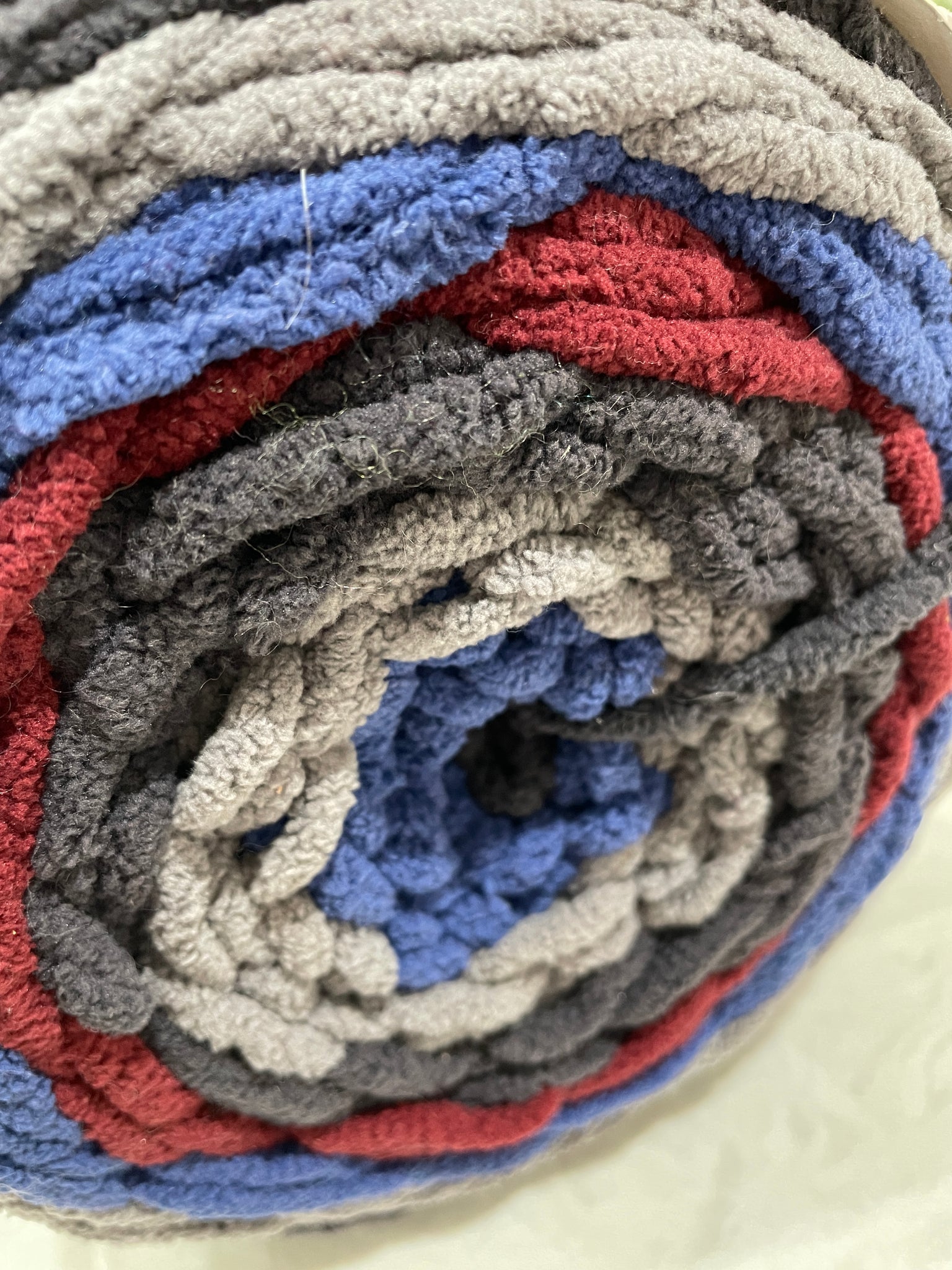 Yarn Polyester Blanket Weight - Variegated Red, Blue, Gray and Charcoal