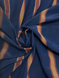 2 YD Polyester - Navy Blue with Tan and Brown Stripes
